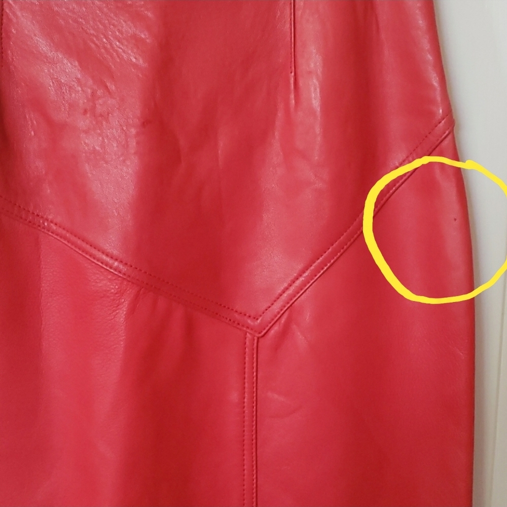 Vintage 80s Lanna Red Leather Pencil Skirt High Waisted Asymmetric Size 10 Small - Picture 13 of 14